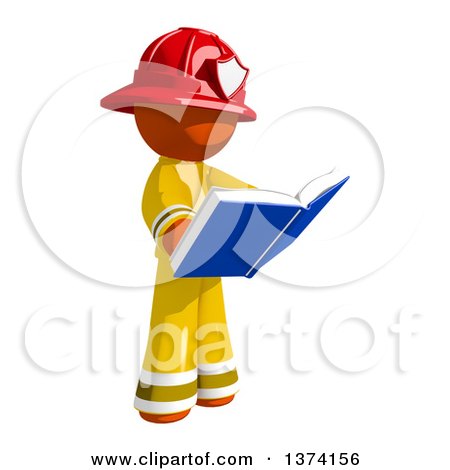 Clipart of an Orange Man Firefighter Reading a Book, on a White Background - Royalty Free Illustration by Leo Blanchette