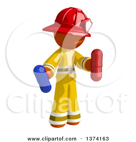 Clipart of an Orange Man Firefighter Holding Pill Capsules, on a White Background - Royalty Free Illustration by Leo Blanchette