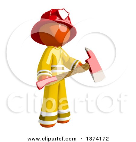 Clipart of an Orange Man Firefighter Holding an Axe, on a White Background - Royalty Free Illustration by Leo Blanchette