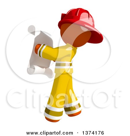 Clipart of an Orange Man Firefighter Reading a Scroll, on a White Background - Royalty Free Illustration by Leo Blanchette