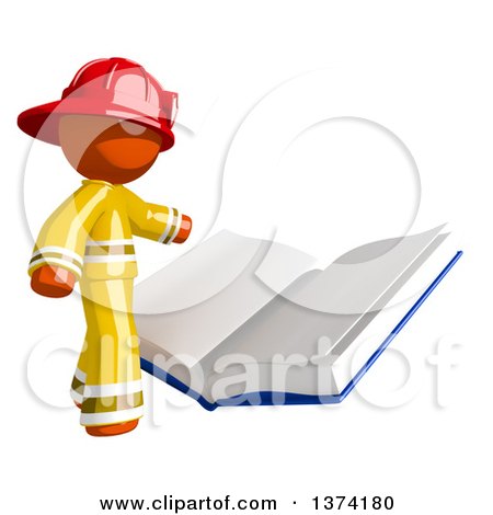 Clipart of an Orange Man Firefighter Reading a Book, on a White Background - Royalty Free Illustration by Leo Blanchette