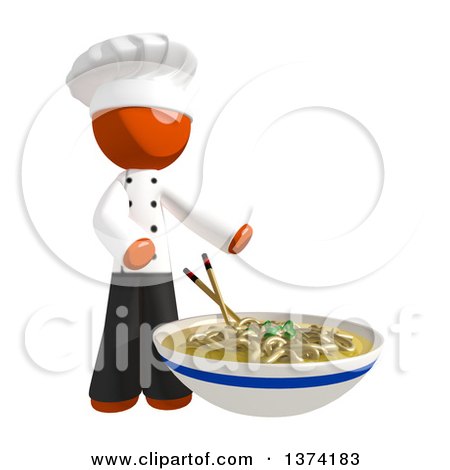 Clipart of an Orange Man Chef Presenting a Bowl of Noodles, on a White Background - Royalty Free Illustration by Leo Blanchette