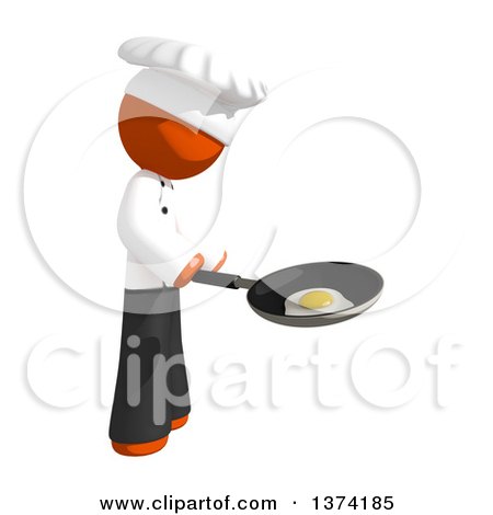 Clipart of an Orange Man Chef Frying an Egg in a Pan, on a White Background - Royalty Free Illustration by Leo Blanchette