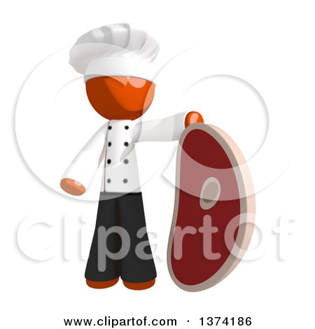 Clipart of an Orange Man Chef with a Giant Beef Steak, on a White Background - Royalty Free Illustration by Leo Blanchette