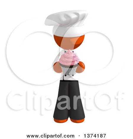 Clipart of an Orange Man Chef Holding a Cupcake, on a White Background - Royalty Free Illustration by Leo Blanchette