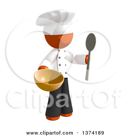 Clipart of an Orange Man Chef Holding a Spoon and Mixing Bowl, on a White Background - Royalty Free Illustration by Leo Blanchette