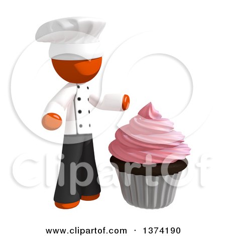 Clipart of an Orange Man Chef Presenting a Cupcake, on a White Background - Royalty Free Illustration by Leo Blanchette