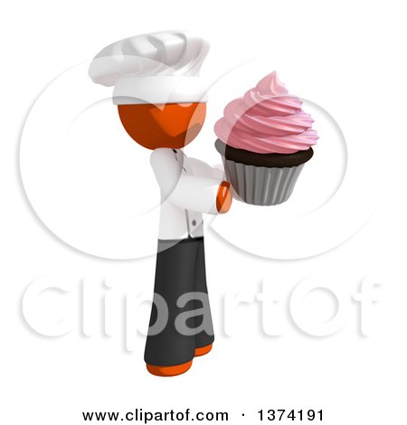 Clipart of an Orange Man Chef Holding a Cupcake, on a White Background - Royalty Free Illustration by Leo Blanchette