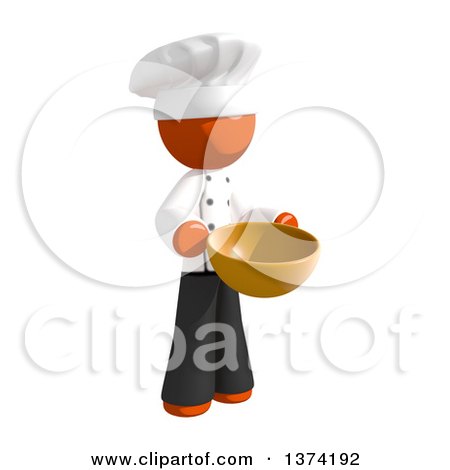 Clipart of an Orange Man Chef Holding a Mixing Bowl, on a White Background - Royalty Free Illustration by Leo Blanchette