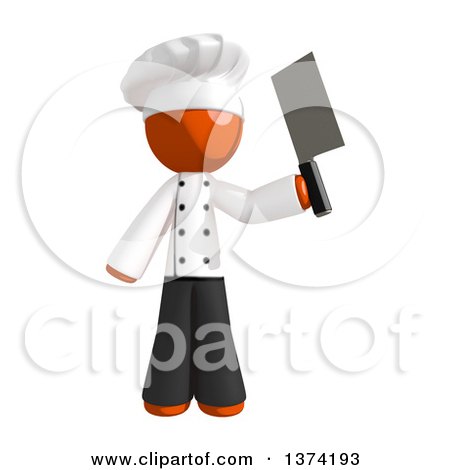 Clipart of an Orange Man Chef Holding a Cleaver Knife, on a White Background - Royalty Free Illustration by Leo Blanchette