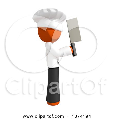 Clipart of an Orange Man Chef Holding a Cleaver Knife, on a White Background - Royalty Free Illustration by Leo Blanchette