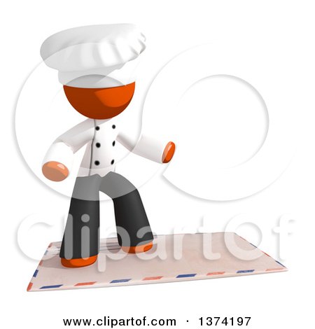 Clipart of an Orange Man Chef Surfing on an Envelope, on a White Background - Royalty Free Illustration by Leo Blanchette