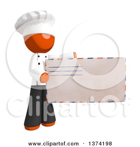 Clipart of an Orange Man Chef Holding an Envelope, on a White Background - Royalty Free Illustration by Leo Blanchette