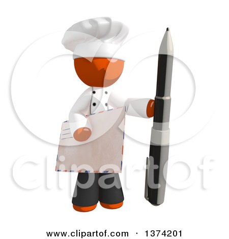 Clipart of an Orange Man Chef Holding an Envelope and Pen, on a White Background - Royalty Free Illustration by Leo Blanchette