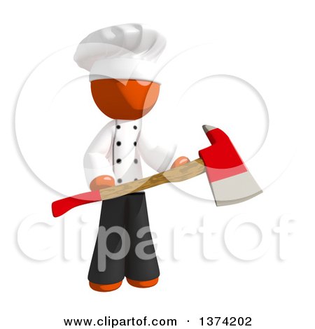 Clipart of an Orange Man Chef Holding an Axe, on a White Background - Royalty Free Illustration by Leo Blanchette