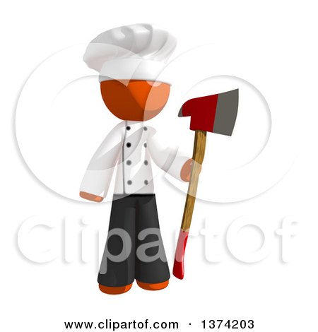 Clipart of an Orange Man Chef Holding an Axe, on a White Background - Royalty Free Illustration by Leo Blanchette