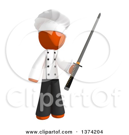 Clipart of an Orange Man Chef Holding a Katana Sword, on a White Background - Royalty Free Illustration by Leo Blanchette