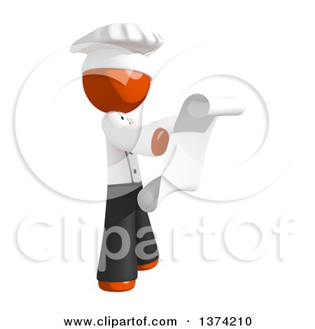 Clipart of an Orange Man Chef Reading a Scroll, on a White Background - Royalty Free Illustration by Leo Blanchette