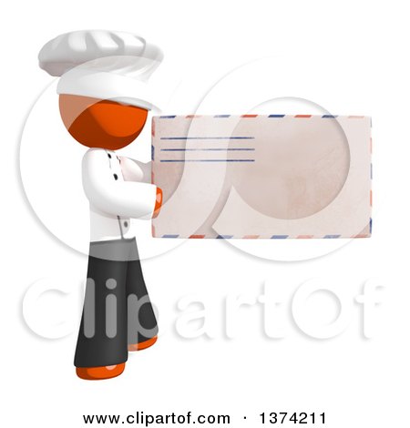 Clipart of an Orange Man Chef Holding an Envelope, on a White Background - Royalty Free Illustration by Leo Blanchette