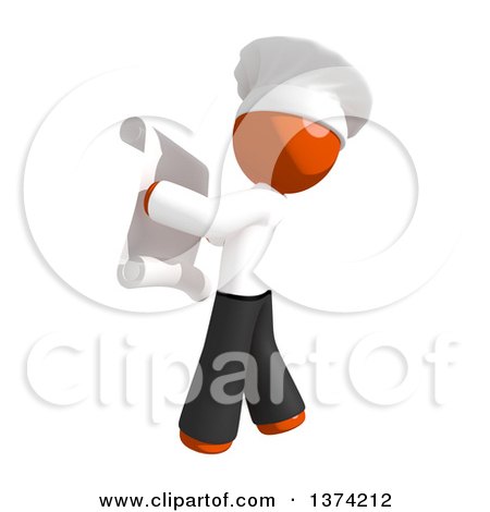 Clipart of an Orange Man Chef Reading a Scroll, on a White Background - Royalty Free Illustration by Leo Blanchette