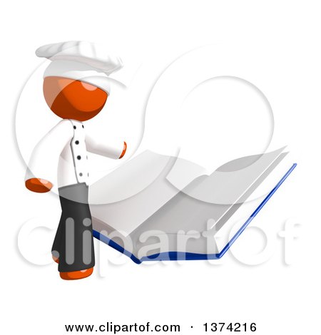 Clipart of an Orange Man Chef Reading a Book, on a White Background - Royalty Free Illustration by Leo Blanchette