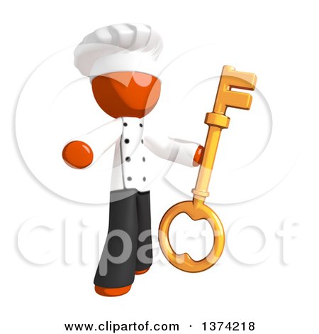 Clipart of an Orange Man Chef Holding a Key, on a White Background - Royalty Free Illustration by Leo Blanchette