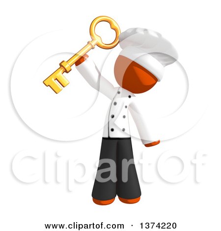 Clipart of an Orange Man Chef Holding a Key, on a White Background - Royalty Free Illustration by Leo Blanchette