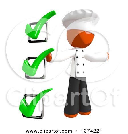 Clipart of an Orange Man Chef by a Check List, on a White Background - Royalty Free Illustration by Leo Blanchette