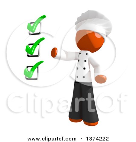 Clipart of an Orange Man Chef Presenting a Check List, on a White Background - Royalty Free Illustration by Leo Blanchette