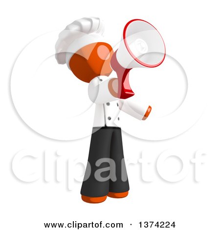 Clipart of an Orange Man Chef Announcing with a Megaphone, on a White Background - Royalty Free Illustration by Leo Blanchette
