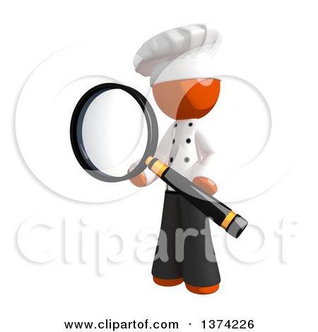 Clipart of an Orange Man Chef Searching with a Magnifying Glass, on a White Background - Royalty Free Illustration by Leo Blanchette