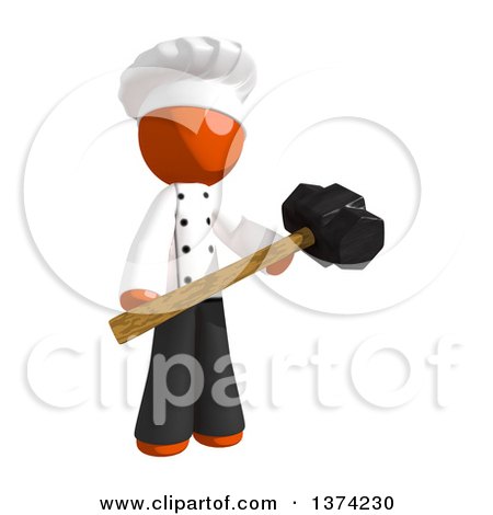 Clipart of an Orange Man Chef Holding a Sledgehammer, on a White Background - Royalty Free Illustration by Leo Blanchette