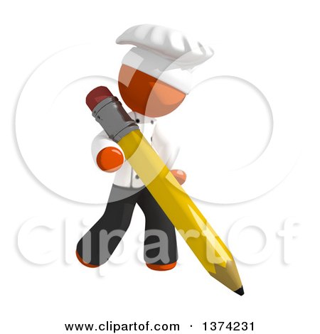 Clipart of an Orange Man Chef Writing with a Pencil, on a White Background - Royalty Free Illustration by Leo Blanchette