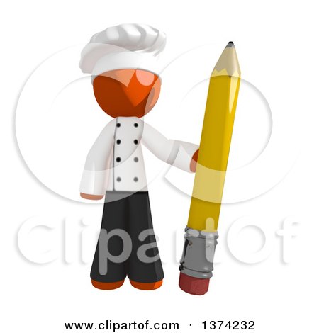 Clipart of an Orange Man Chef Holding a Pencil, on a White Background - Royalty Free Illustration by Leo Blanchette