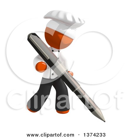 Clipart of an Orange Man Chef Writing with a Pen, on a White Background - Royalty Free Illustration by Leo Blanchette