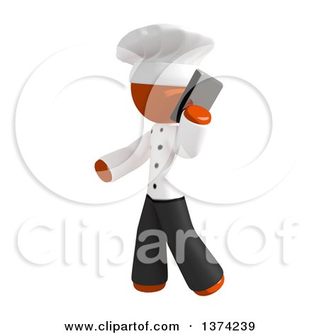 Clipart of an Orange Man Chef Talking on a Smart Phone, on a White Background - Royalty Free Illustration by Leo Blanchette