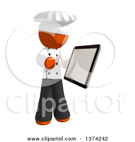 Clipart of an Orange Man Chef Using a Tablet Computer, on a White Background - Royalty Free Illustration by Leo Blanchette
