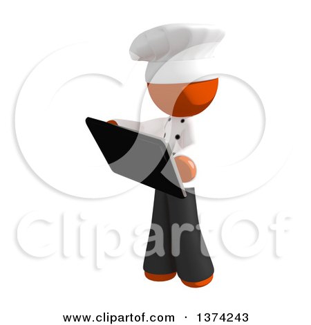 Clipart of an Orange Man Chef Using a Tablet Computer, on a White Background - Royalty Free Illustration by Leo Blanchette