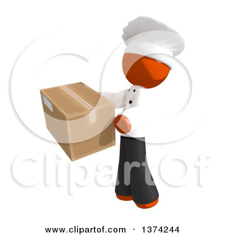 Clipart of an Orange Man Chef Holding a Box, on a White Background - Royalty Free Illustration by Leo Blanchette