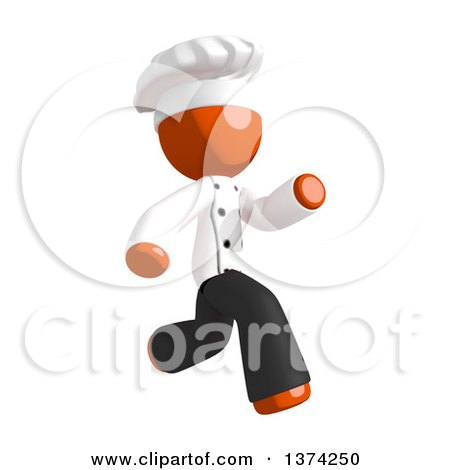 Clipart of an Orange Man Chef Running, on a White Background - Royalty Free Illustration by Leo Blanchette