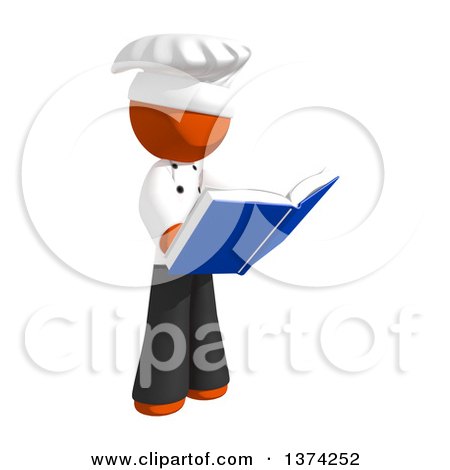 Clipart of an Orange Man Chef Reading a Book, on a White Background - Royalty Free Illustration by Leo Blanchette