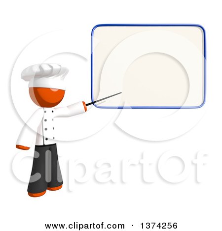 Clipart of an Orange Man Chef Pointing to a White Board, on a White Background - Royalty Free Illustration by Leo Blanchette