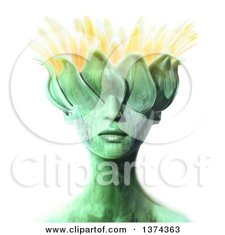Clipart of a 3d Green Organic Woman with a Flower Head, on a White Background - Royalty Free Illustration by Leo Blanchette