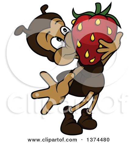 Clipart of a Cute and Carrying a Strawberry - Royalty Free Vector Illustration by dero