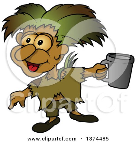 Clipart of a Poor Homeless Sprite Holding a Cup - Royalty Free Vector Illustration by dero