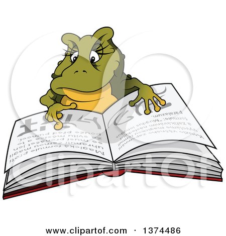 Clipart of a Female Frog Reading a Book - Royalty Free Vector Illustration by dero