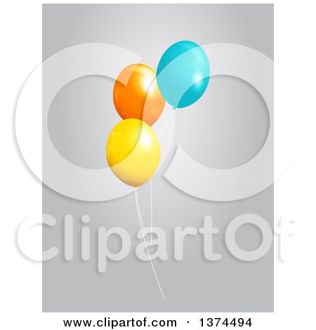 Clipart of 3d Yellow, Orange and Blue Party Balloons over Gray - Royalty Free Vector Illustration by elaineitalia