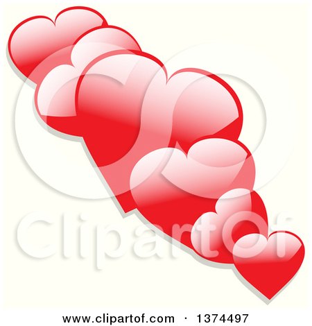 Clipart of 3d Shiny Red Hearts in Different Sizes, over White with Shadows - Royalty Free Vector Illustration by elaineitalia