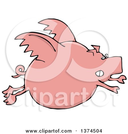 Clipart of a Cartoon Chubby Pink Pig Flying - Royalty Free Vector Illustration by djart