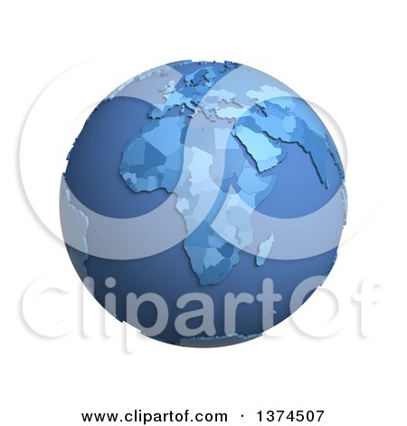 Clipart of a 3d Blue Political Globe with Extruded Countries, Centered on Africa, on a White Background - Royalty Free Illustration by Michael Schmeling